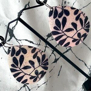 Glitter Plate Drop Earrings with Floral Design